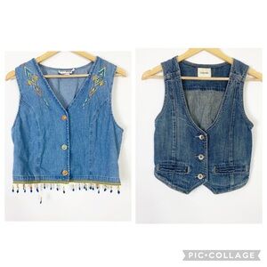Bundle Jean Vests Cherokee Nancy Bolen Embroidered Denim Vests BeadedTrim Sz10 S